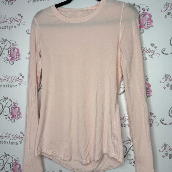 Lululemon long sleeve stretchy pink top logo on back soft buttery workout yoga - Picture 9 of 9